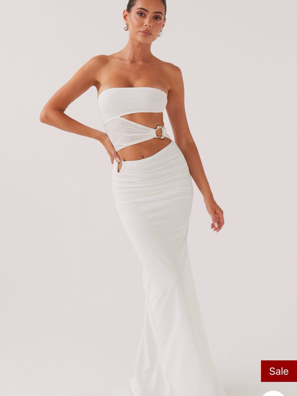 Peppermayo White Strapless Cutout Maxi Dress